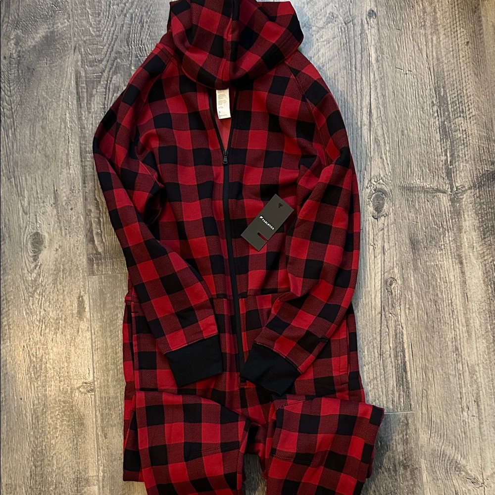 Fabletics Red and Black Plaid Onesie